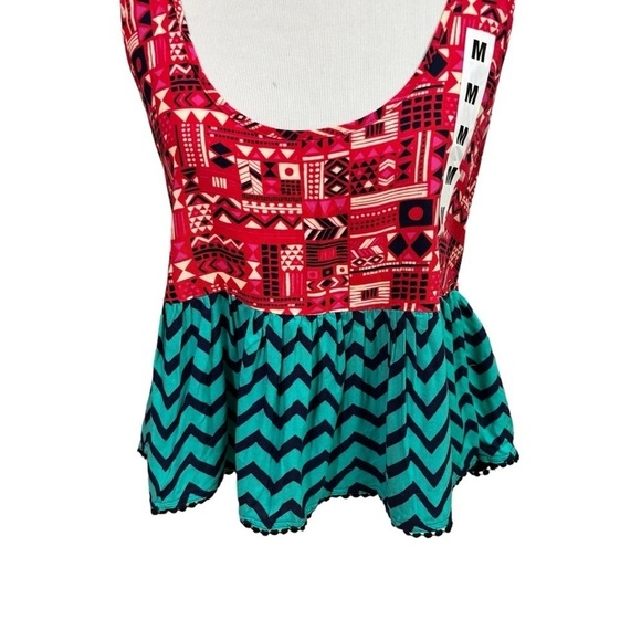 Empyre Women's M Medium Tank Top Peplum Hem NWT Multi Pattern Open Back - Picture 2 of 6